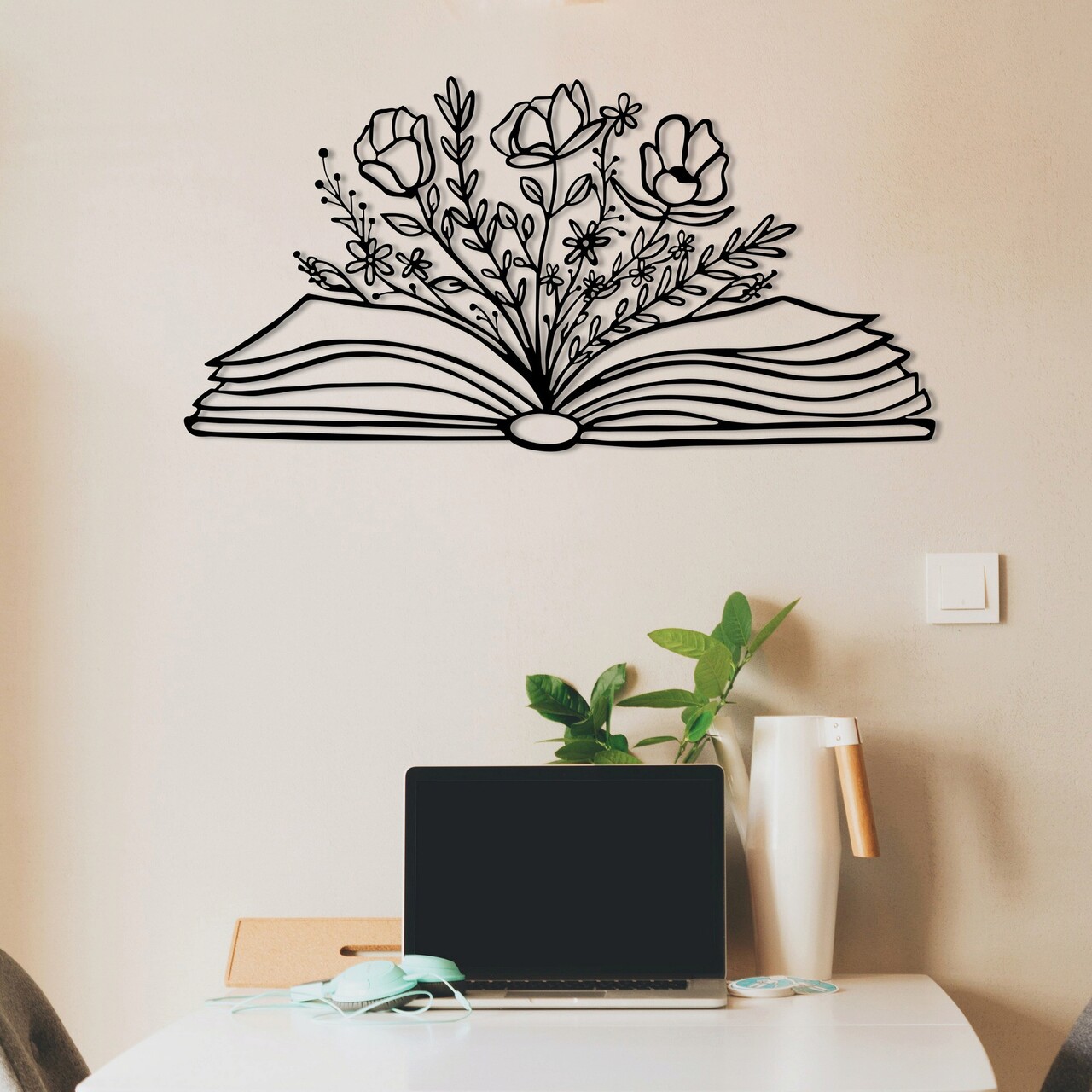 Decoratiune de perete, Culture Flower, metal, 68 x 34 cm, negru - imagine 7